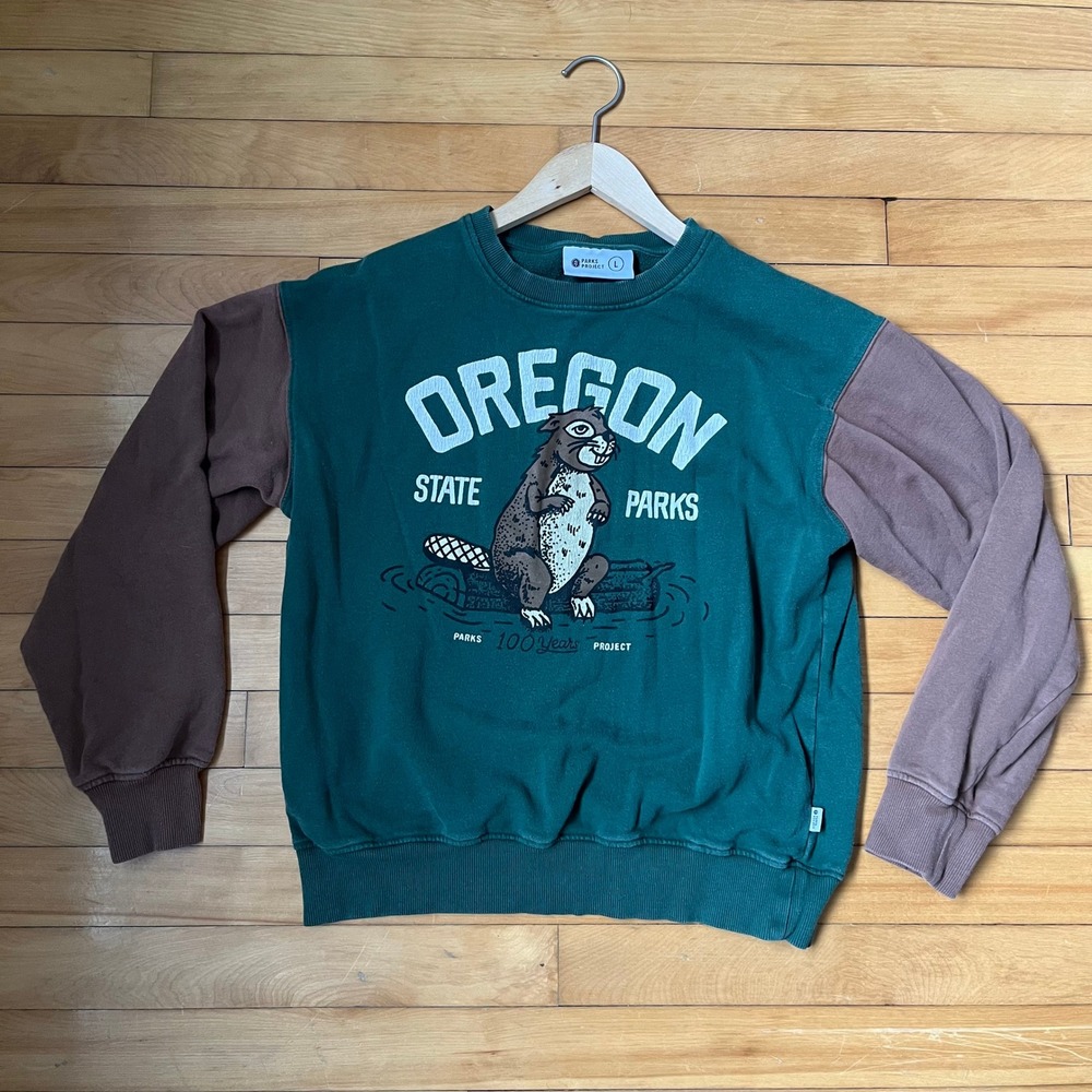 Parks Project Oregon State Parks 100 Years Beaver Colorblock Sweatshirt Green L